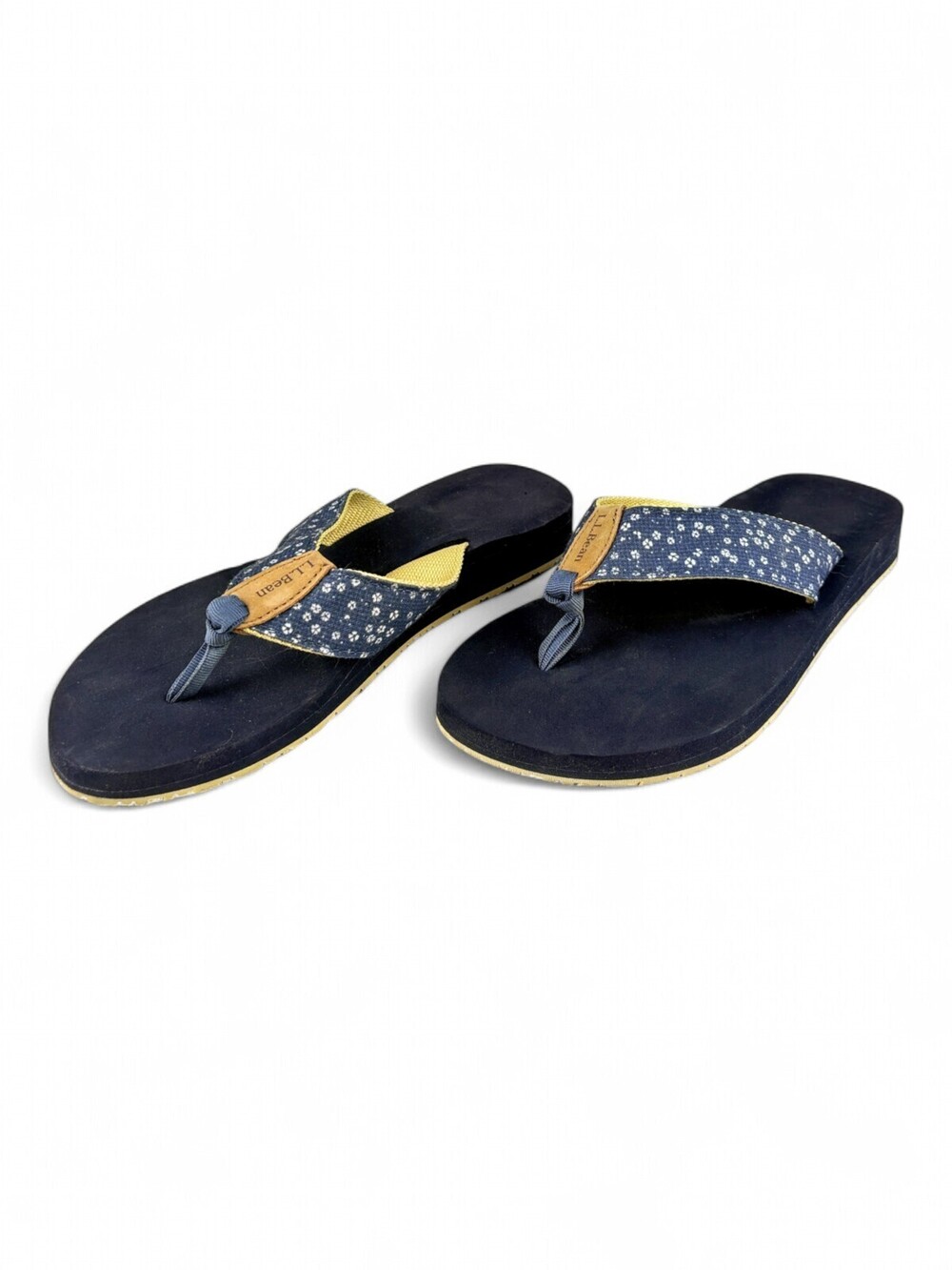 L.L. Bean Women's Size 7 Floral Strap Flip Flop Sandals Navy